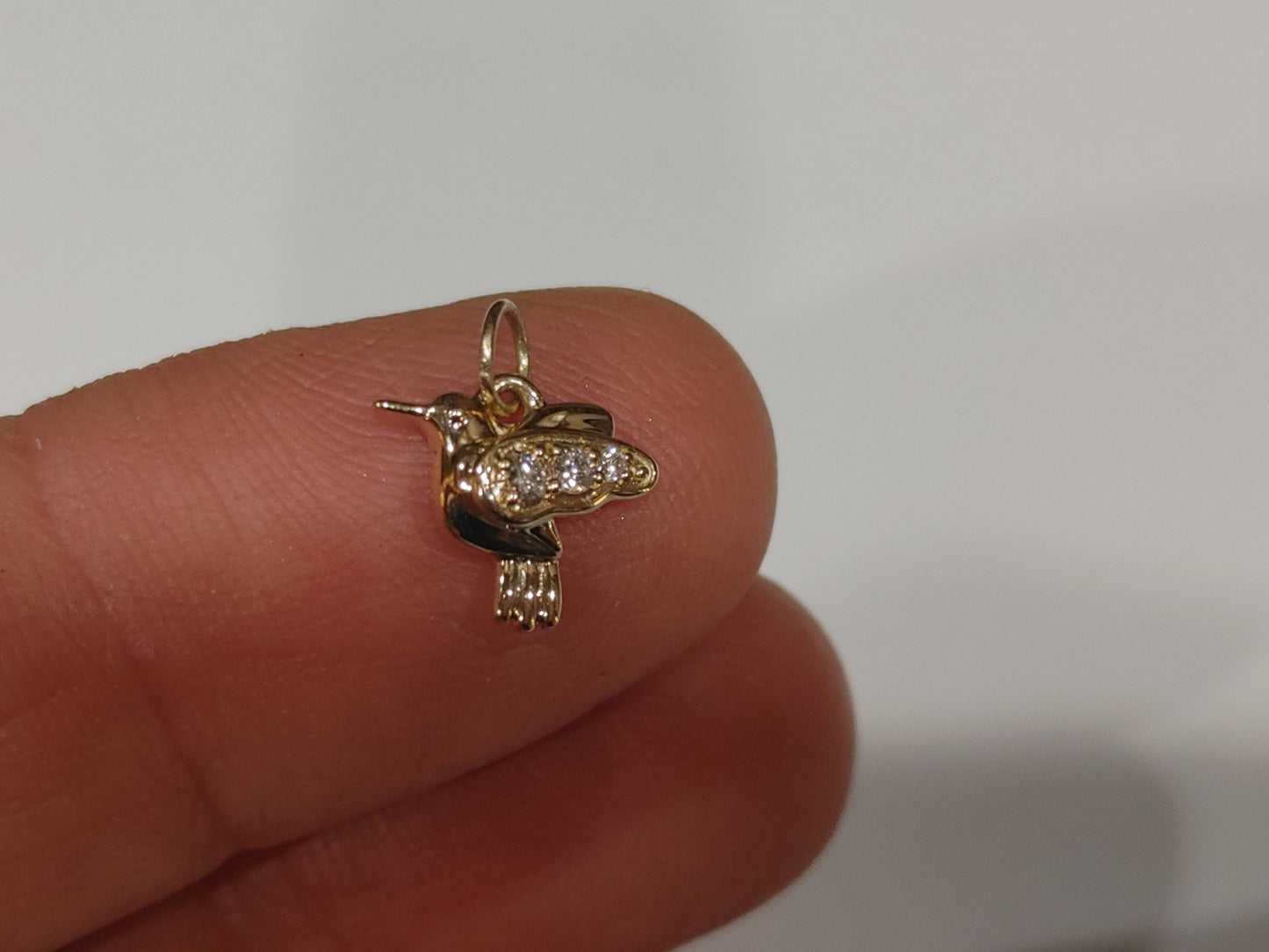 14K Solid Gold Diamond Hummingbird Charm Pendant or Necklace