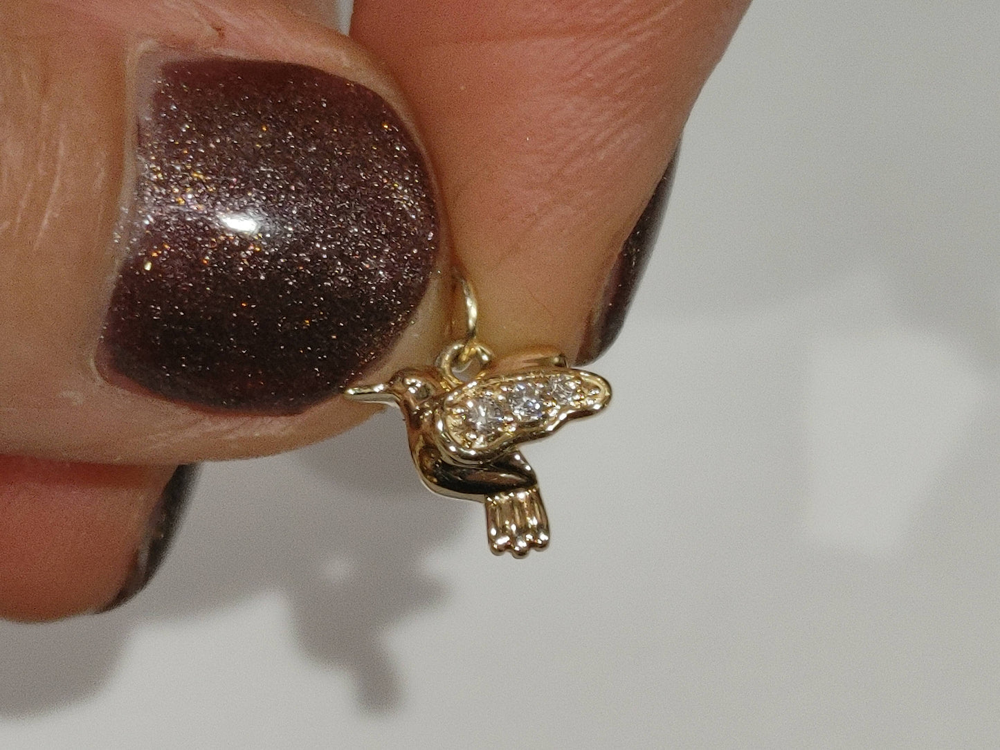 14K Solid Gold Diamond Hummingbird Charm Pendant or Necklace