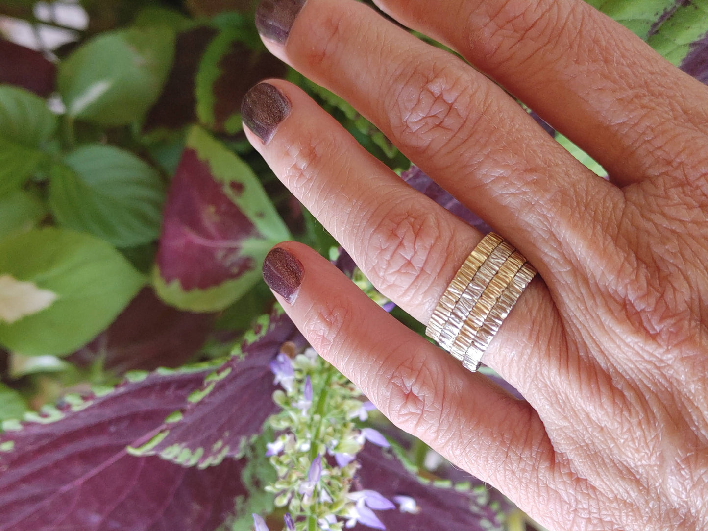 18K Solid Gold Stacking Rings Textured Bands