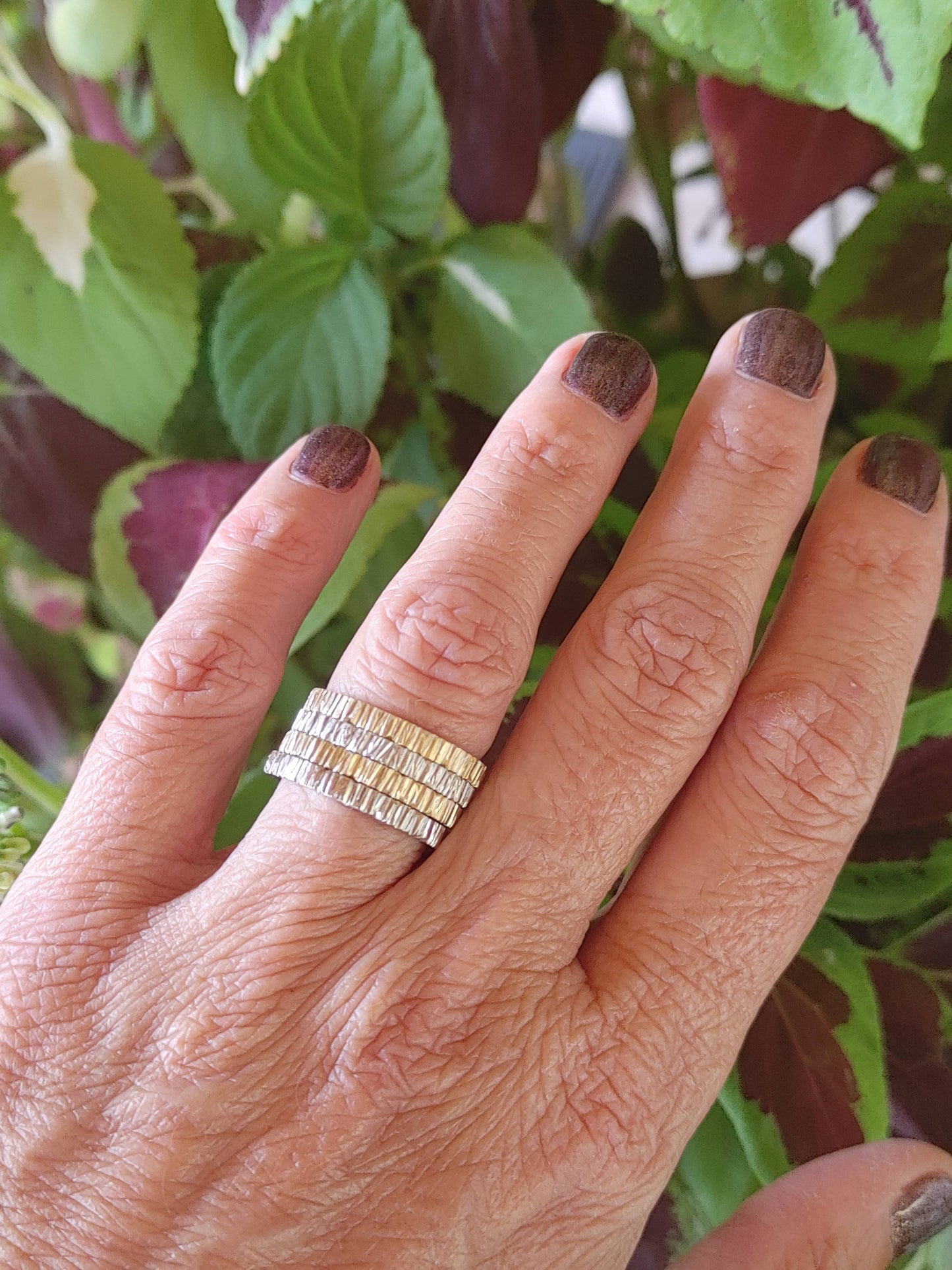 18K Solid Gold Stacking Rings Textured Bands