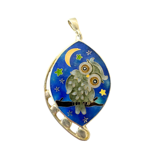 Cloisonne Enamel Owl Necklace Handmade