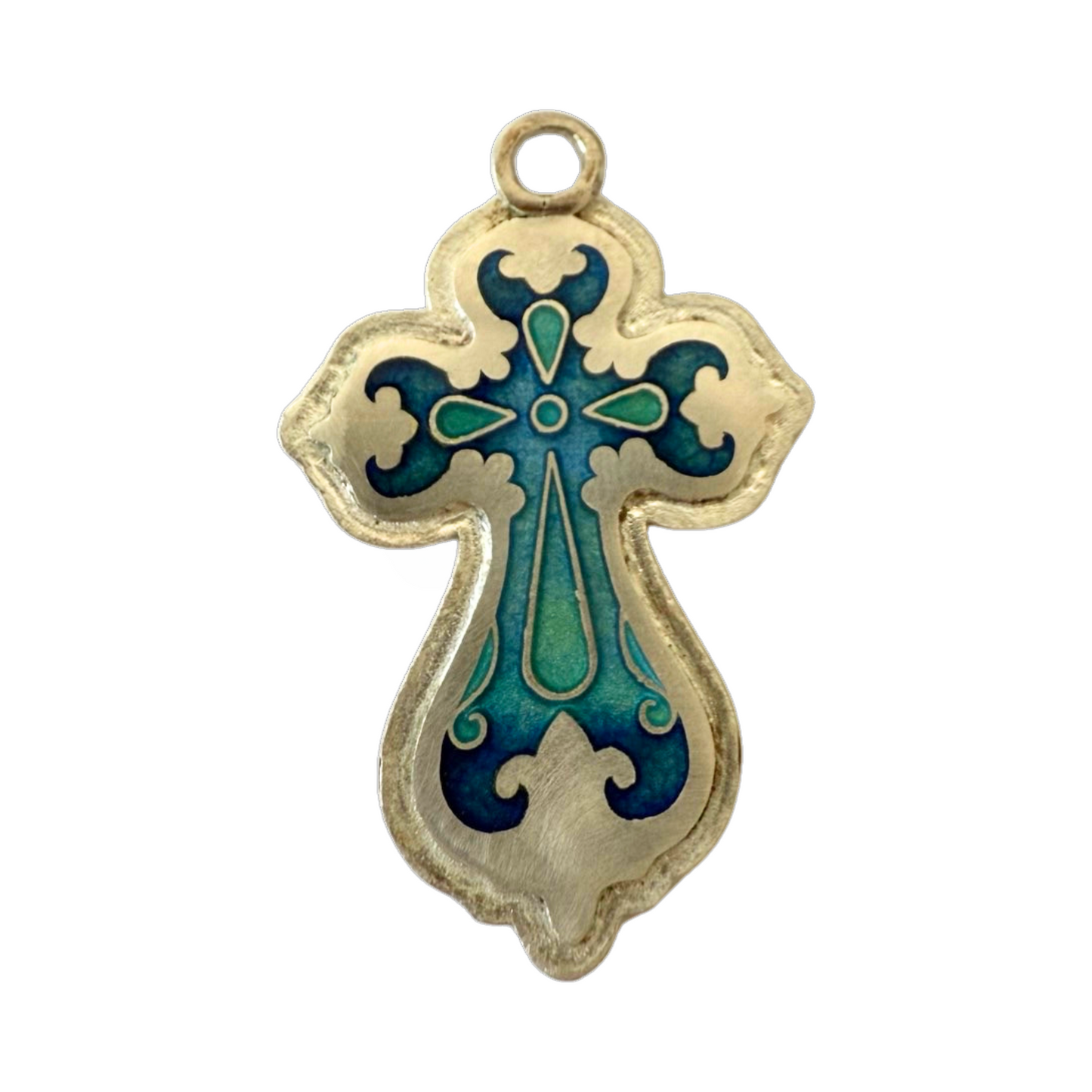 Handmade Enamel Cloisonne Champleve Blue Cross
