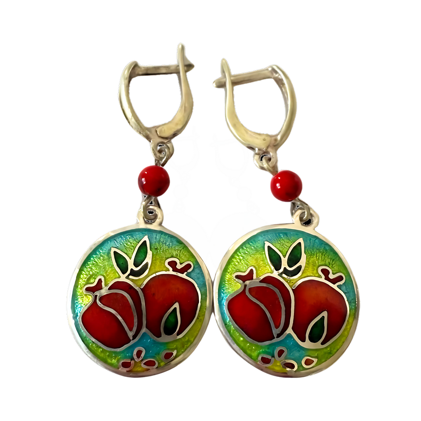 Cloisonne Enamel Pomegranate Earrings Handmade