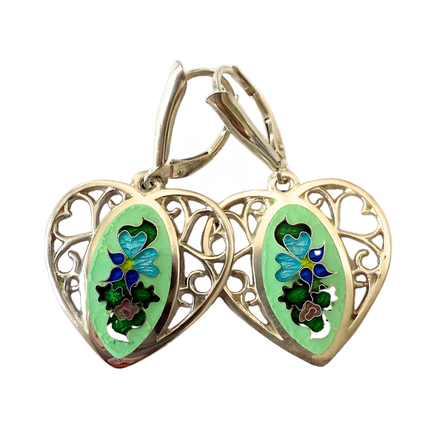 Cloisonne Enamel Flowers Filigree Earrings Handmade
