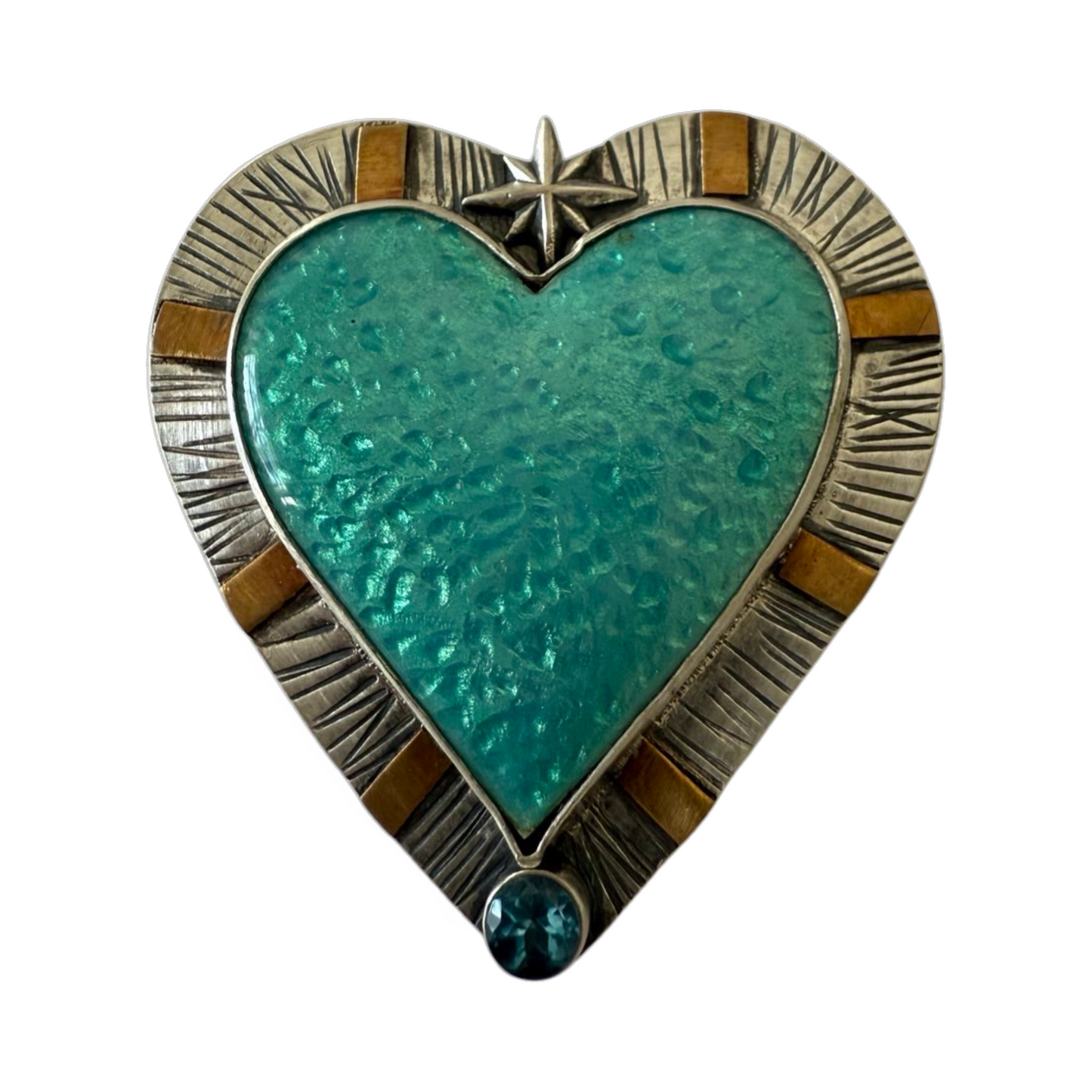 Enamel Blue Heart Northern Star Necklace Handmade Silver and 18K gold