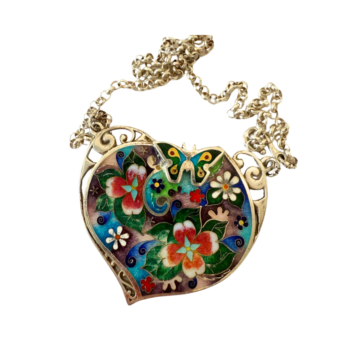 Handmade Enamel Cloisonne Necklace "Spring and butterfly"