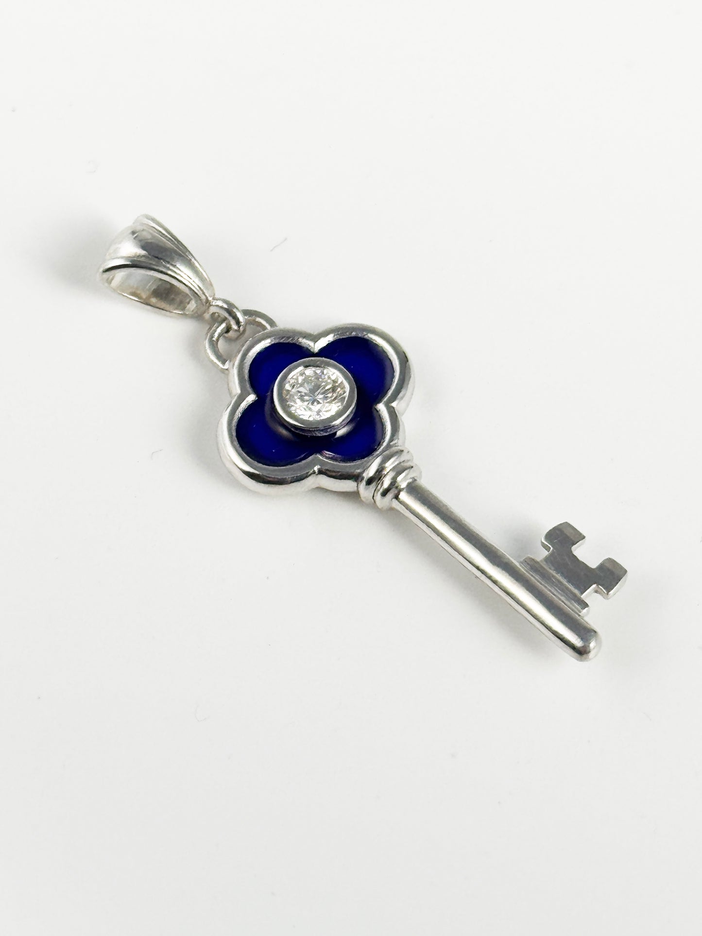 Diamond Enamel Key Necklace Handmade