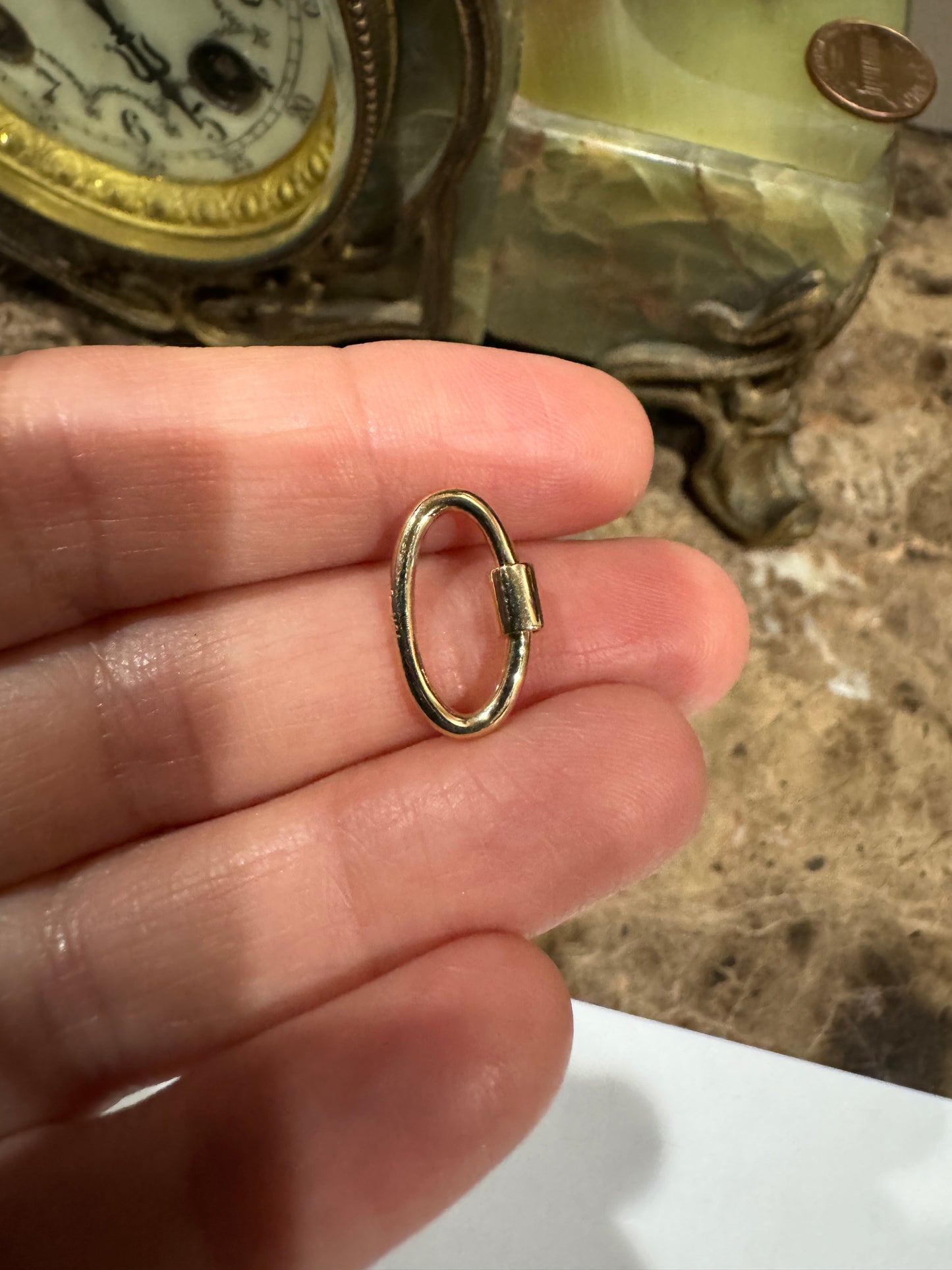 10K Gold Oval Charm Bail Carabiner Clasp For Necklaces