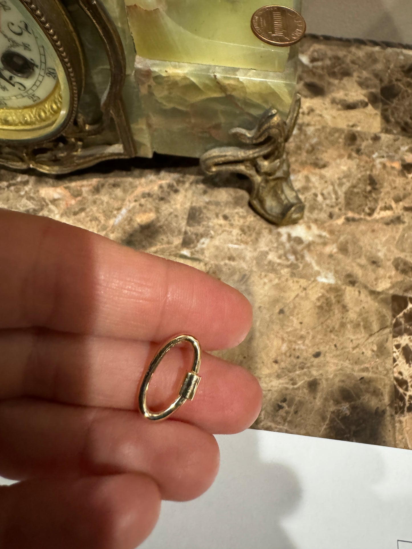 10K Gold Oval Charm Bail Carabiner Clasp For Necklaces