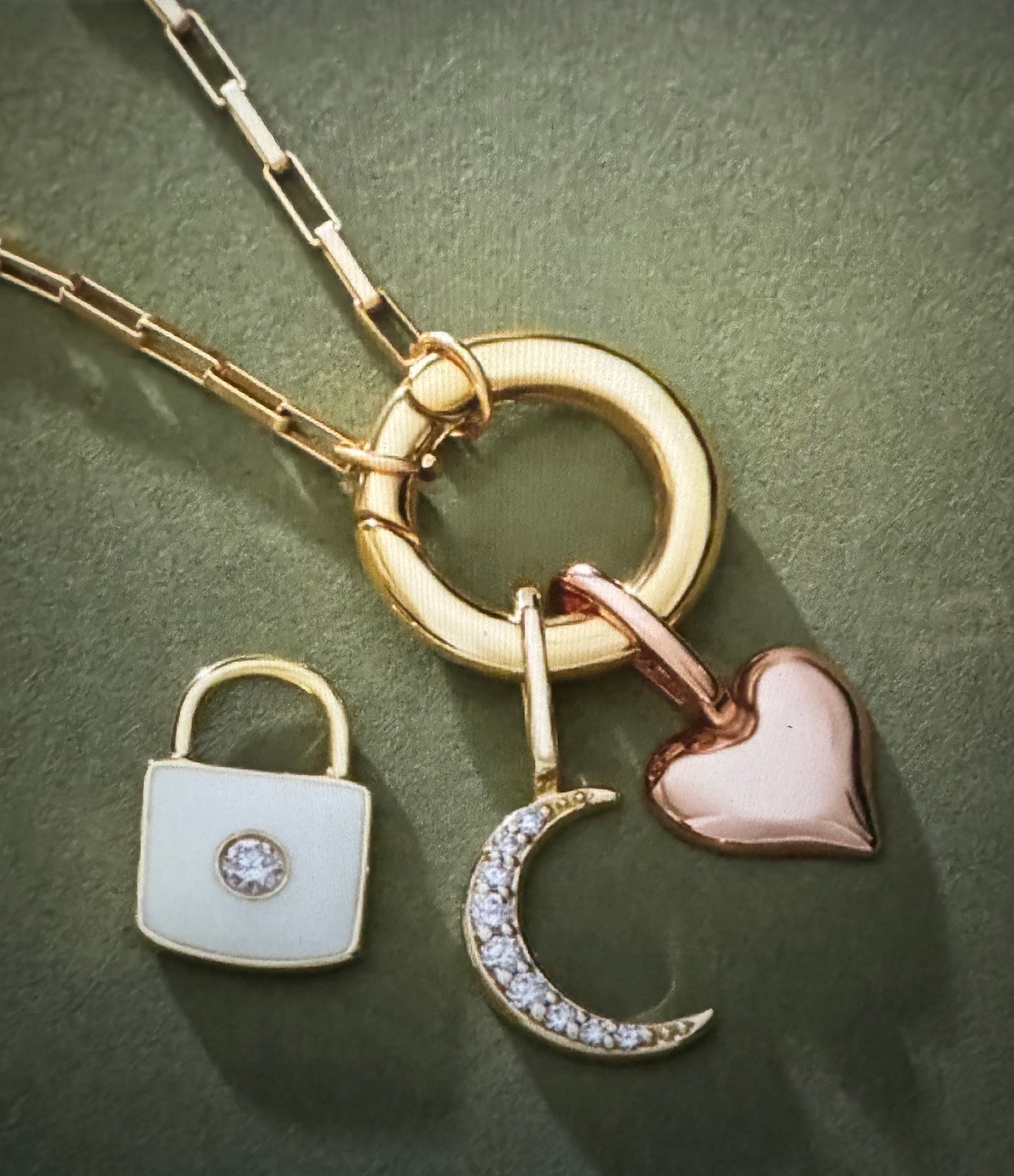 10K, 14K, 18K Gold Charm Bail Hinged, Push Clasp Connector
