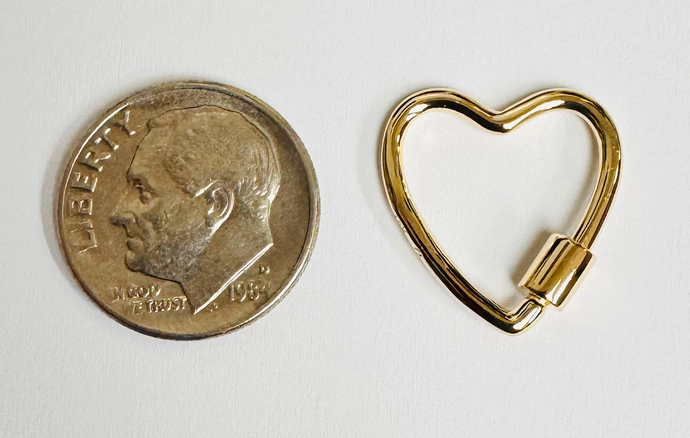 10K Gold Heart Charm Bail Clasp Carabiner For Necklaces Paperclip Chains