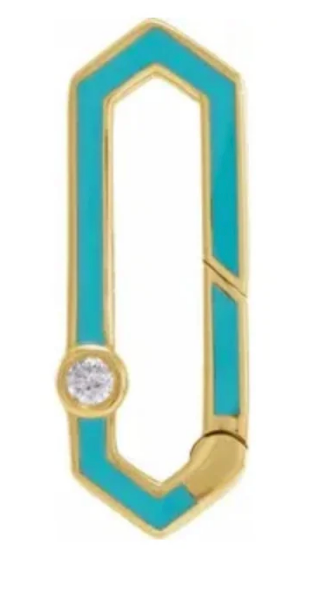14K Yellow .06 CT Natural Diamond Hinged Turquoise Enamel Charm Bail