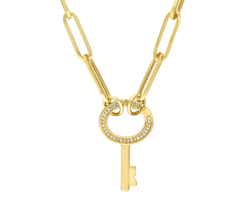 14K Yellow 1/8 TCW Diamond Key Push Lock Connector