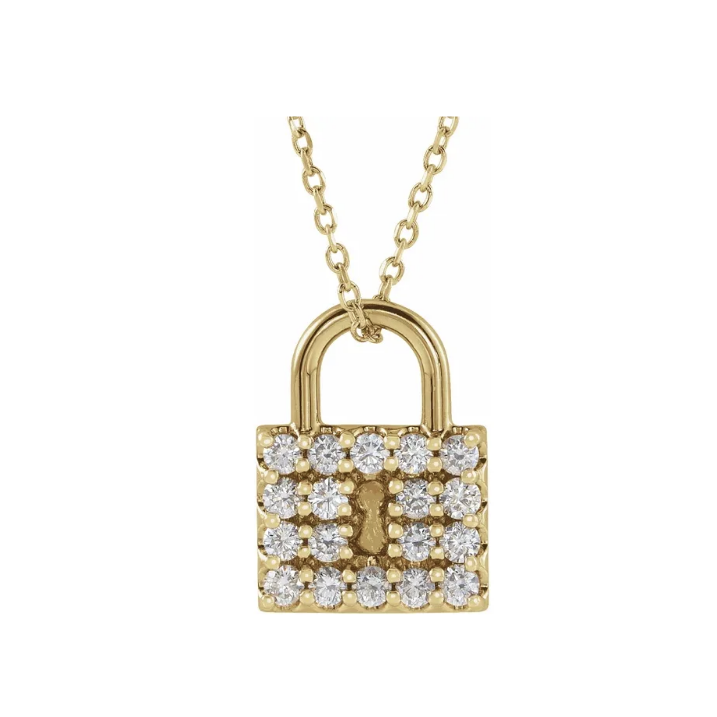 14K Yellow Gold Diamond Padlock Necklace 1/2 CTW Natural Diamond Lock