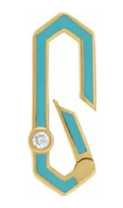 14K Yellow .06 CT Natural Diamond Hinged Turquoise Enamel Charm Bail
