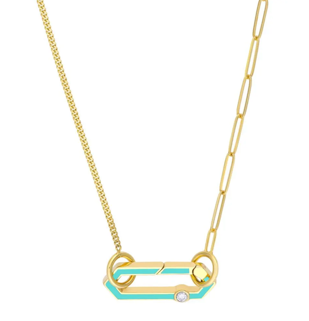 14K Yellow .06 CT Natural Diamond Hinged Turquoise Enamel Charm Bail