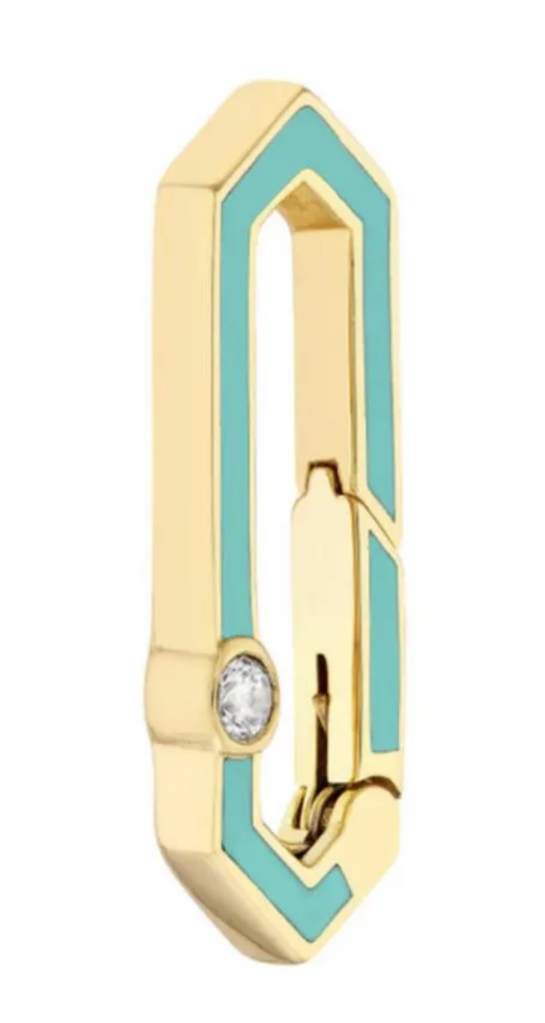 14K Yellow .06 CT Natural Diamond Hinged Turquoise Enamel Charm Bail