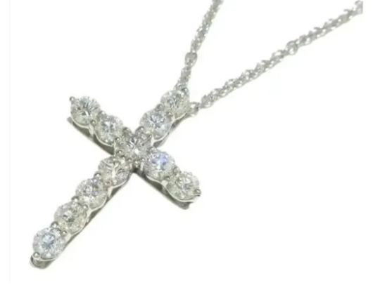 Tiffany & Co Platinum Diamond Cross Pendant Necklace