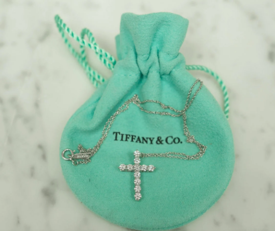 Tiffany & Co Platinum Diamond Cross Pendant Necklace