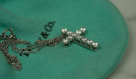Tiffany & Co Platinum Diamond Cross Pendant Necklace