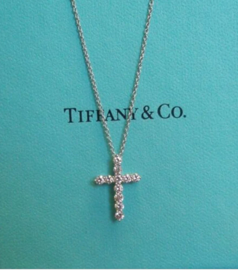 Tiffany & Co Platinum Diamond Cross Pendant Necklace