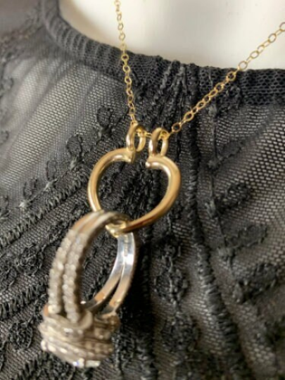 14K Solid Gold Ring Holder, Charm Holder Keeper, Heart Pendant Enhancer