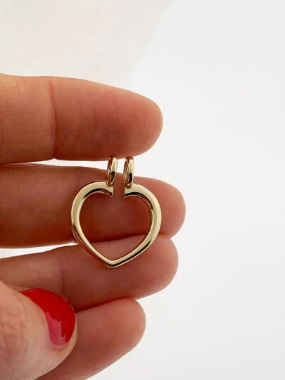 14K Solid Gold Ring Holder, Charm Holder Keeper, Heart Pendant Enhancer
