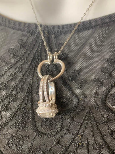 14K Solid Gold Ring Holder, Charm Holder Keeper, Heart Pendant Enhancer