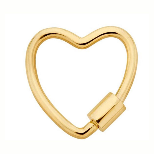 10K Gold Heart Charm Bail Clasp Carabiner For Necklaces Paperclip Chains