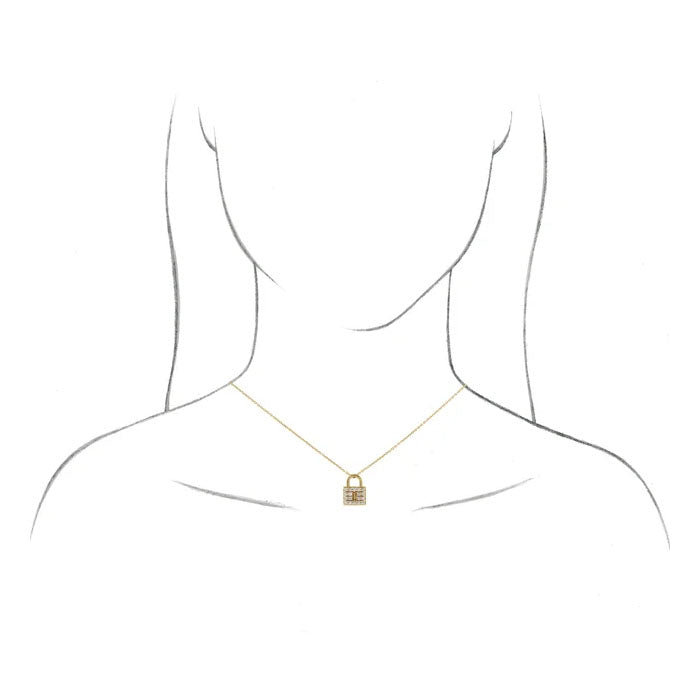 14K Yellow Gold Diamond Padlock Necklace 1/2 CTW Natural Diamond Lock