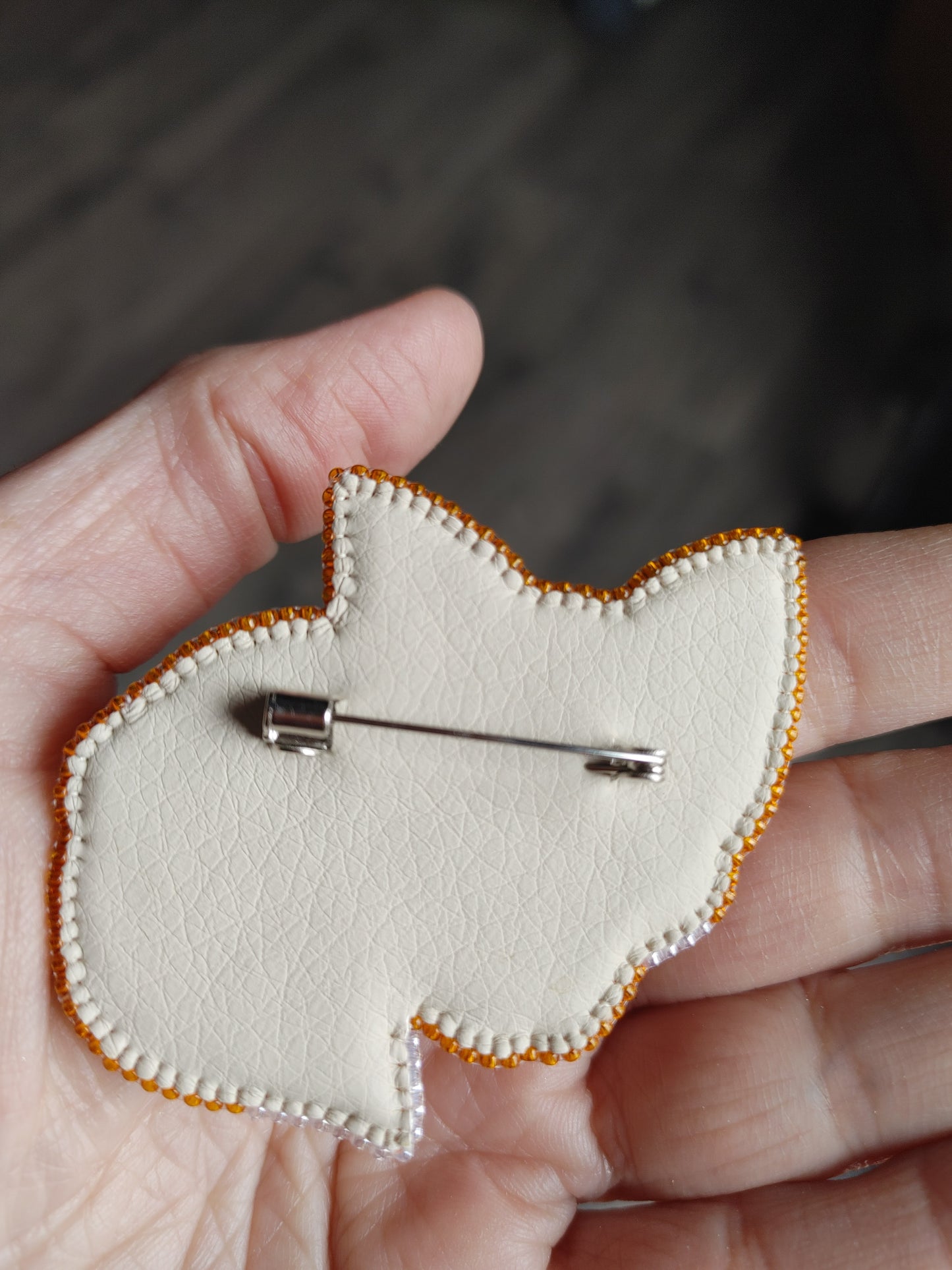 Beaded Embroidered Sleeping Fox Brooch Handmade