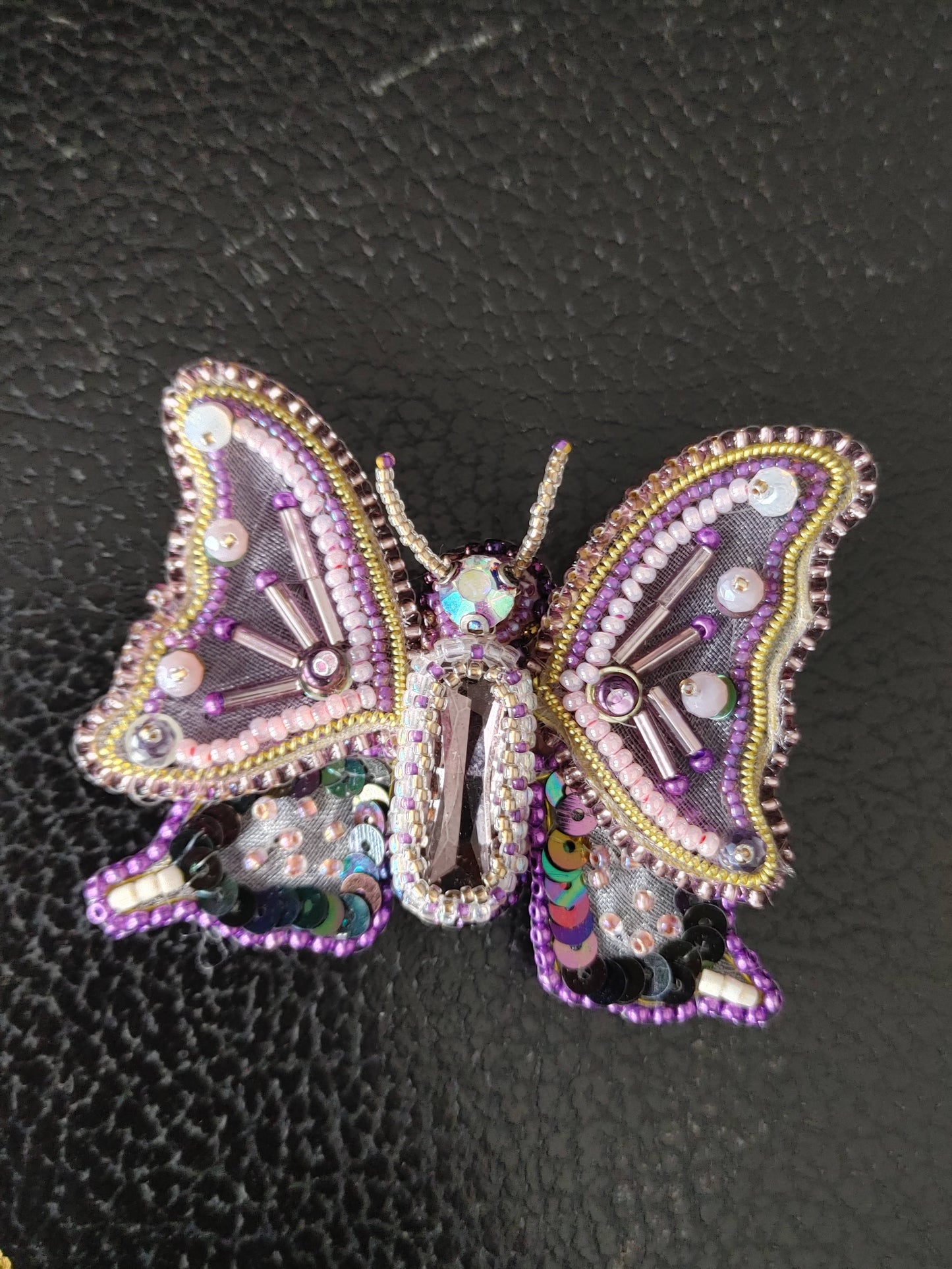 Beaded Embroidered Brooch Butterfly Handmade