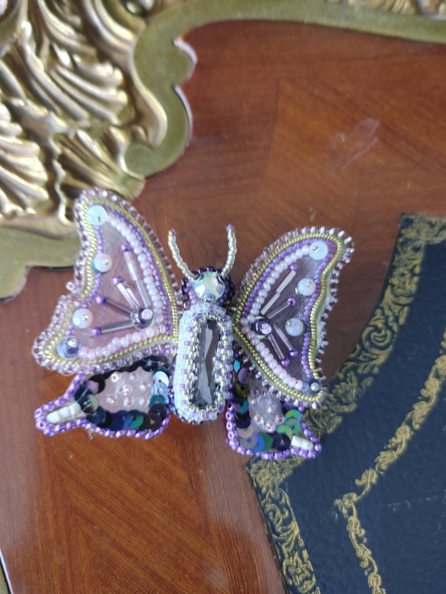 Beaded Embroidered Brooch Butterfly Handmade