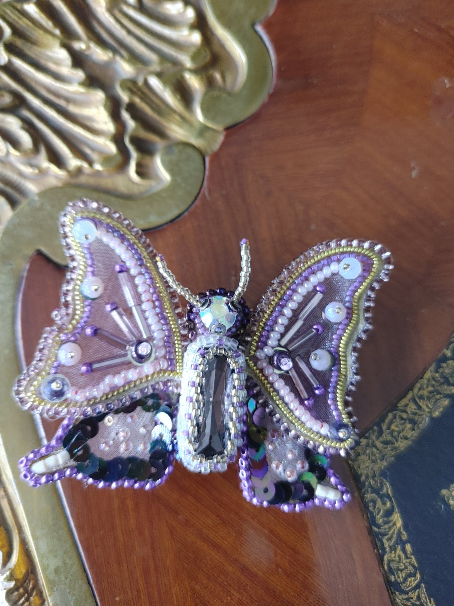 Beaded Embroidered Brooch Butterfly Handmade