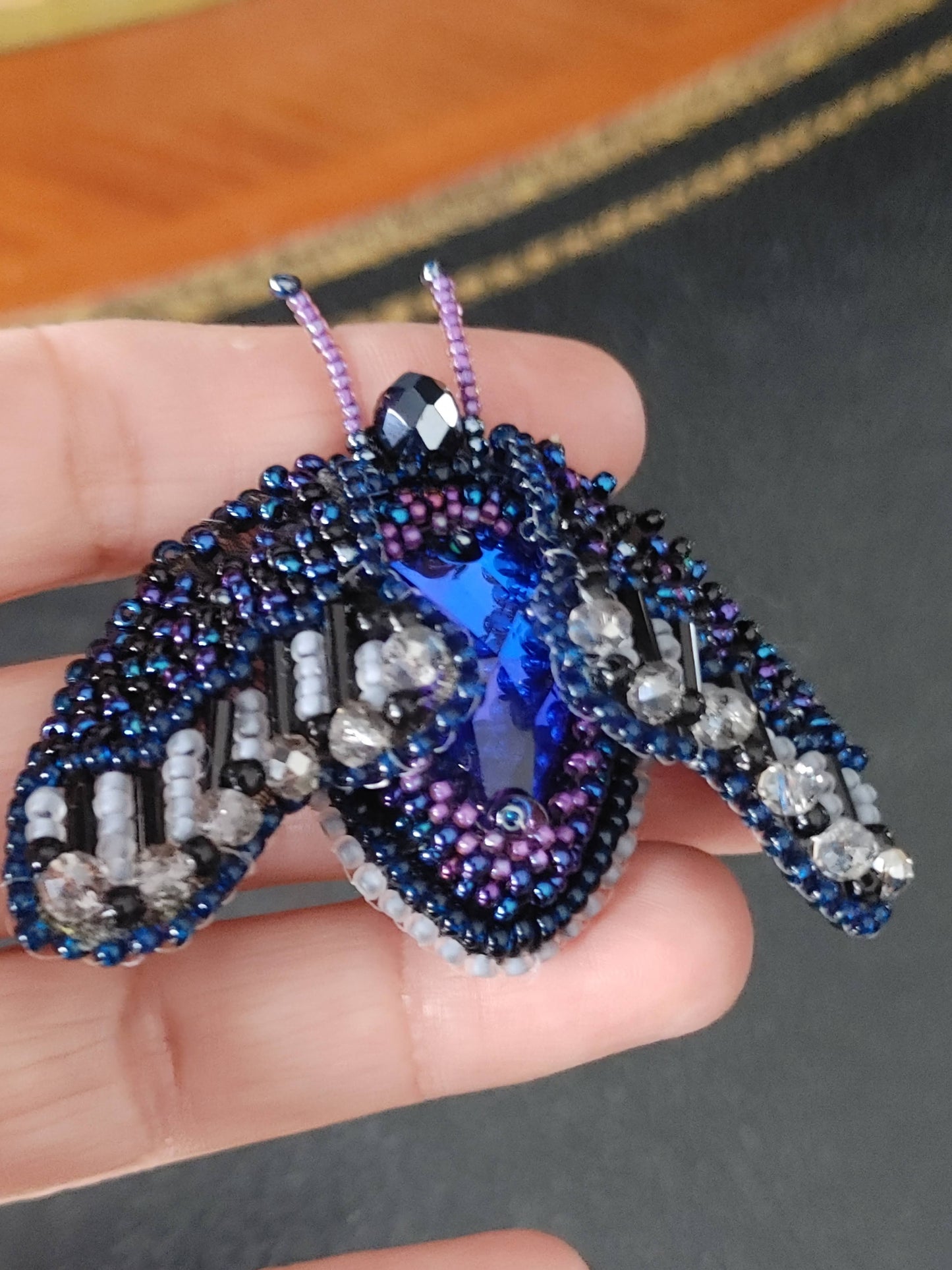 Beaded Embroidered Brooch Bug Handmade