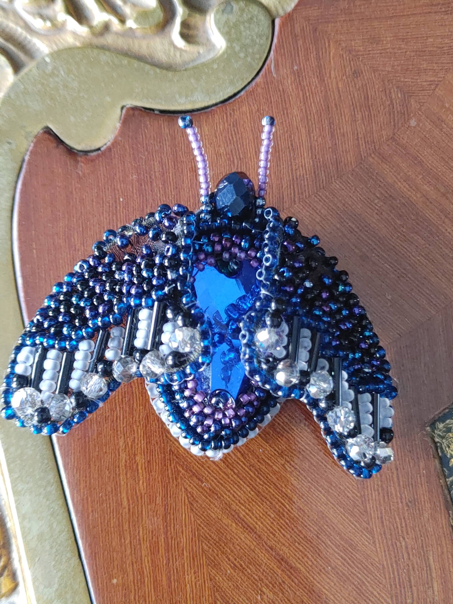 Beaded Embroidered Brooch Bug Handmade