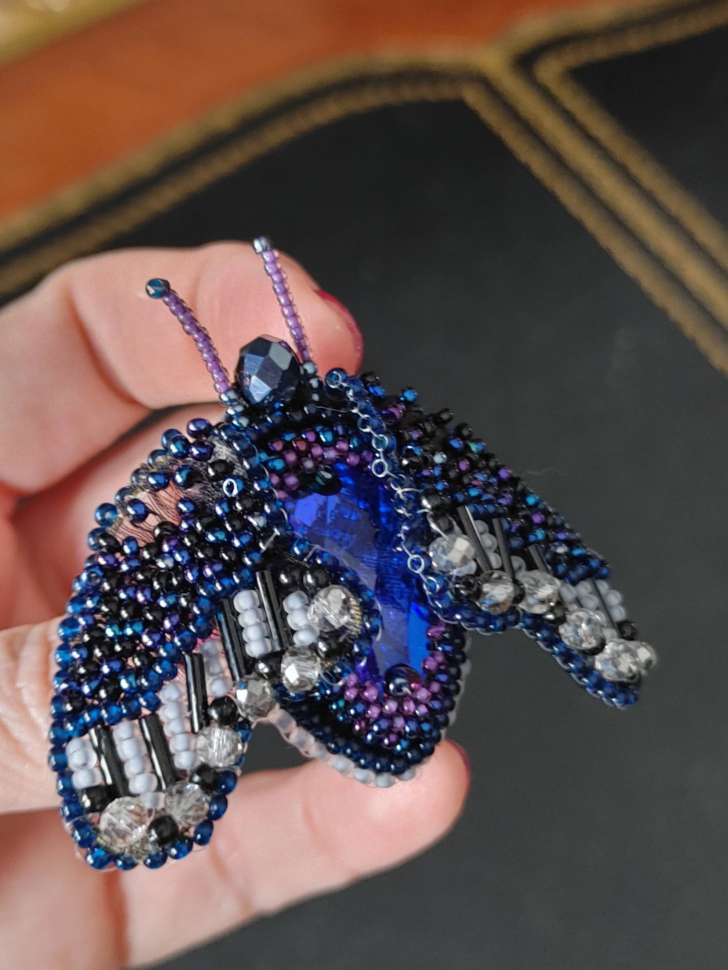 Beaded Embroidered Brooch Bug Handmade