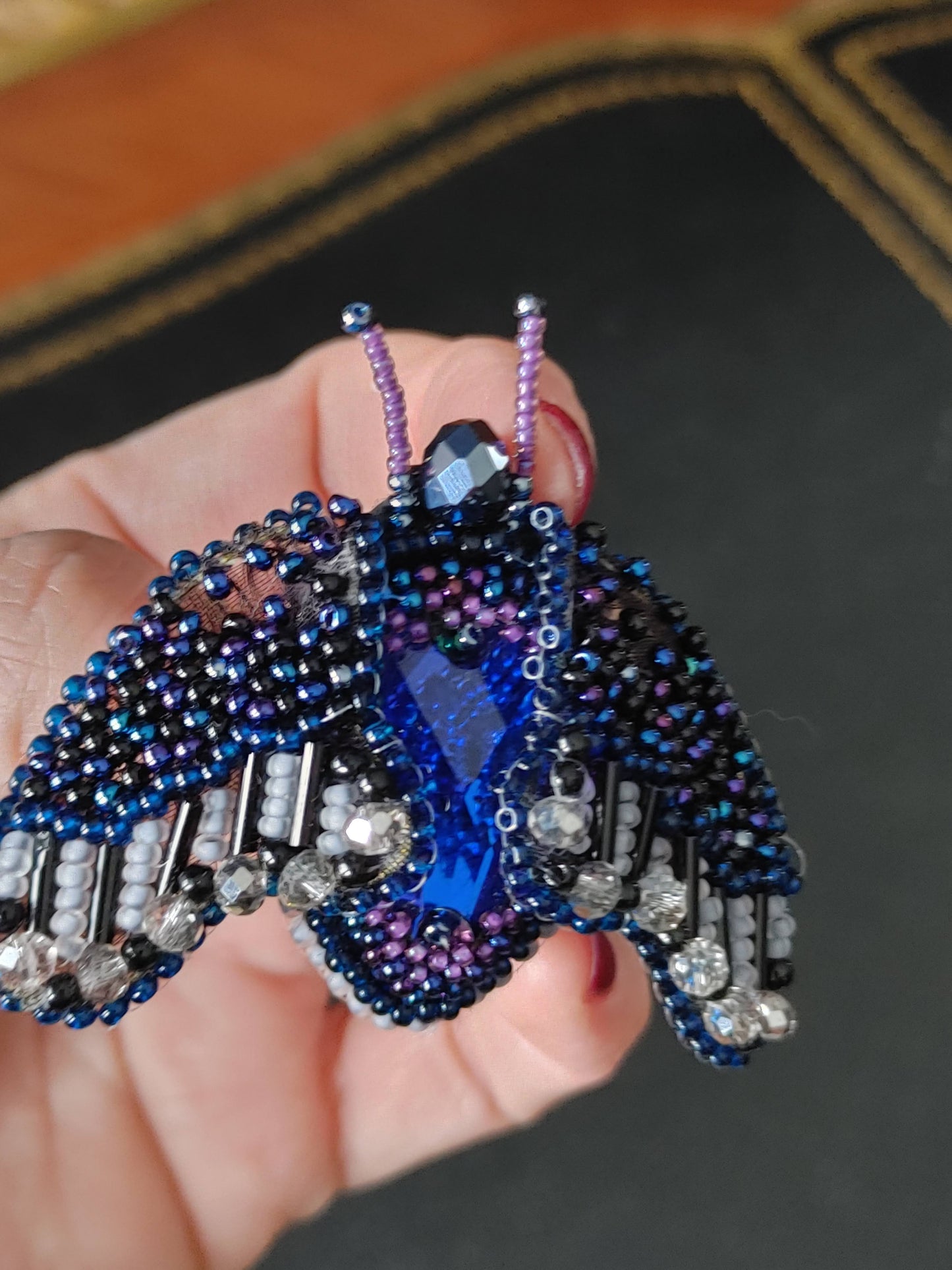 Beaded Embroidered Brooch Bug Handmade
