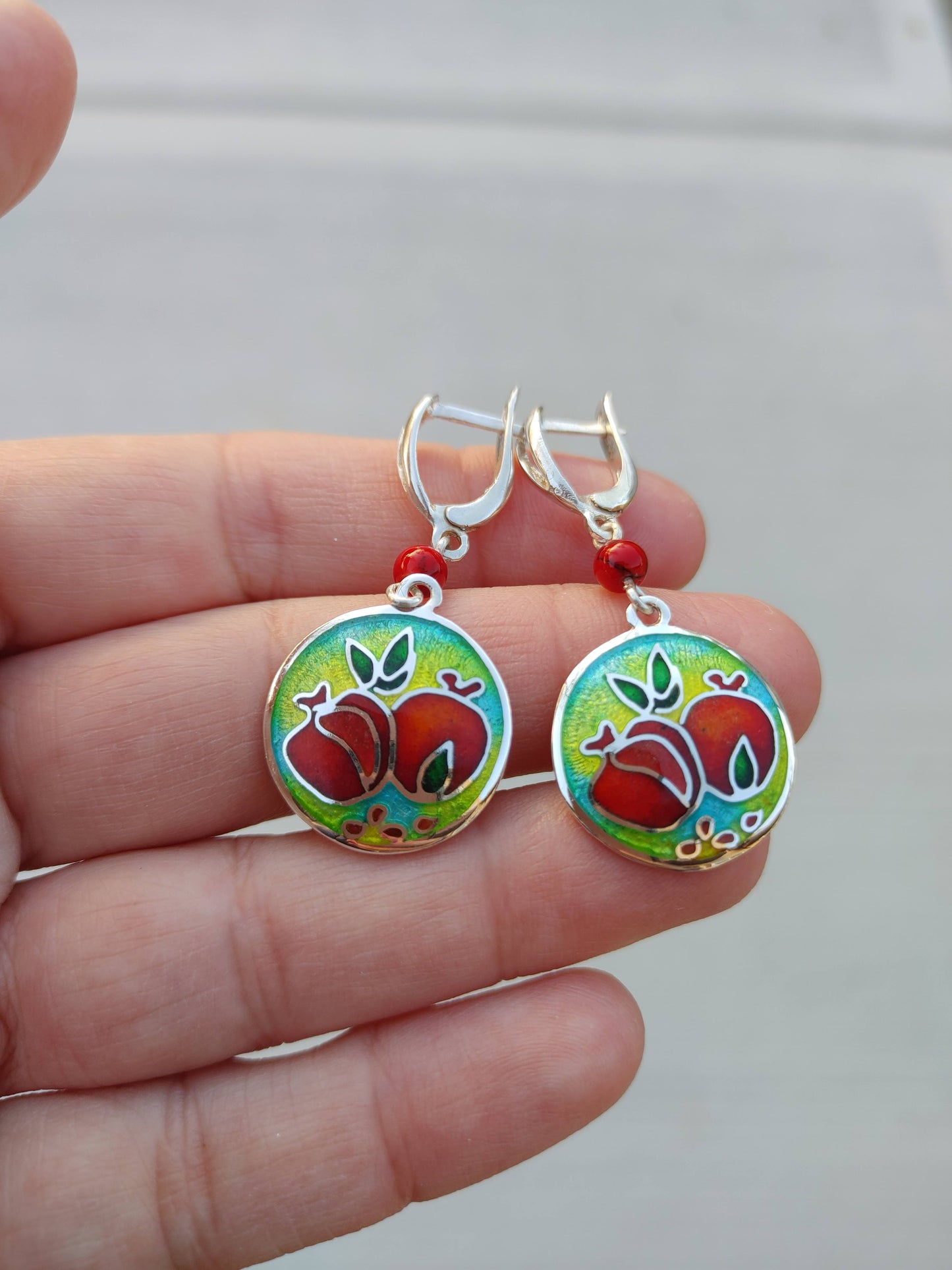 Cloisonne Enamel Pomegranate Earrings Handmade