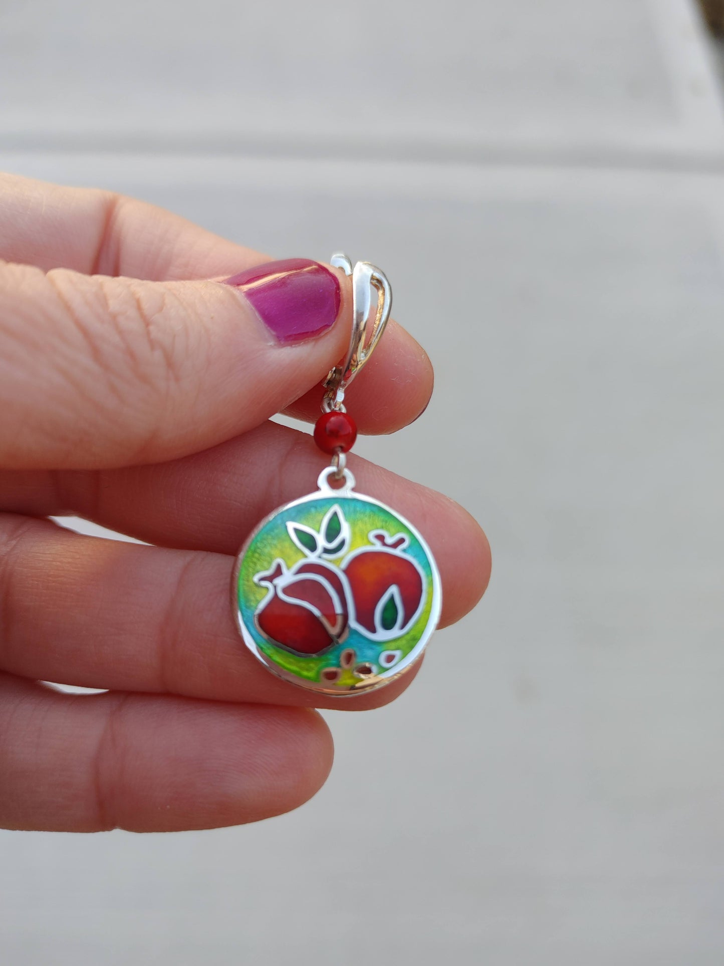 Cloisonne Enamel Pomegranate Earrings Handmade