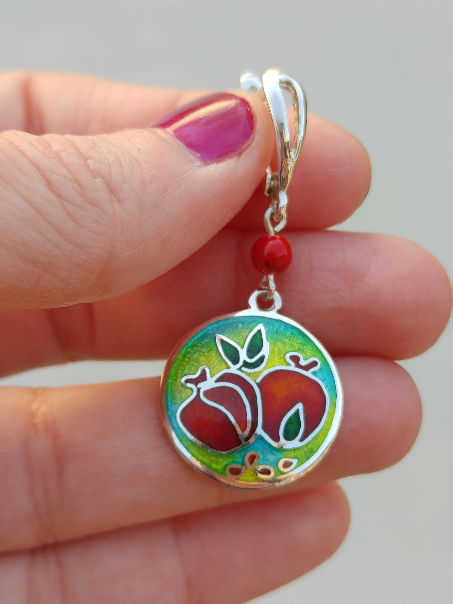 Cloisonne Enamel Pomegranate Earrings Handmade