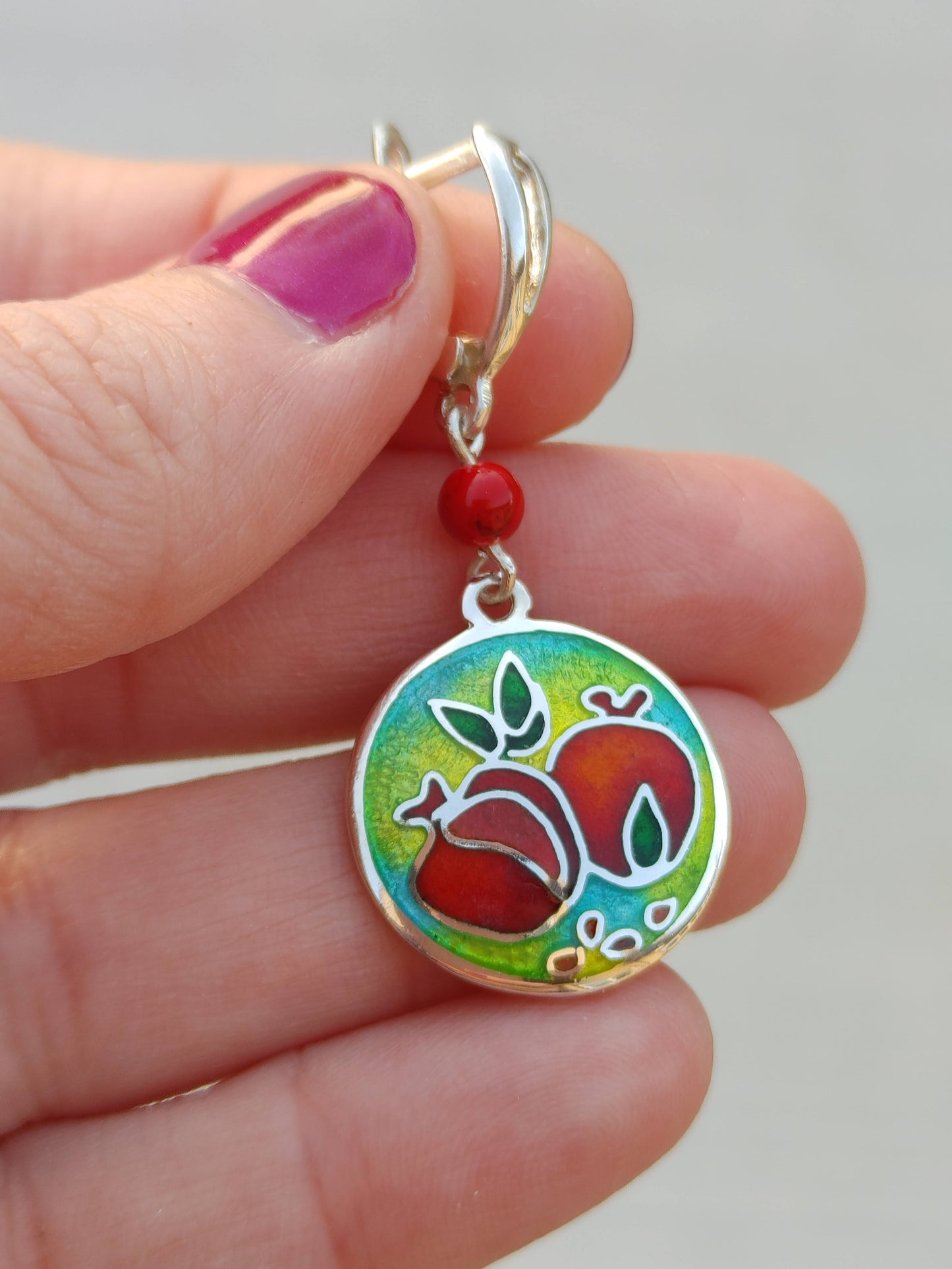 Cloisonne Enamel Pomegranate Earrings Handmade