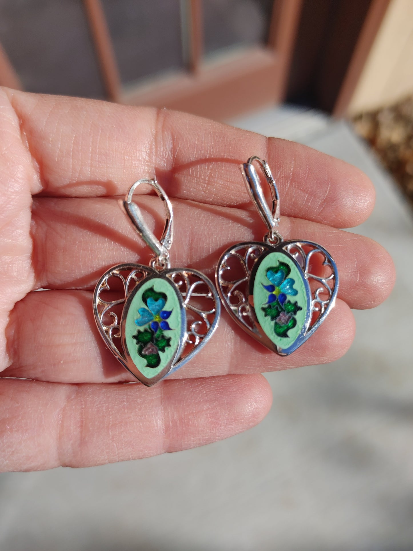 Cloisonne Enamel Flowers Filigree Earrings Handmade
