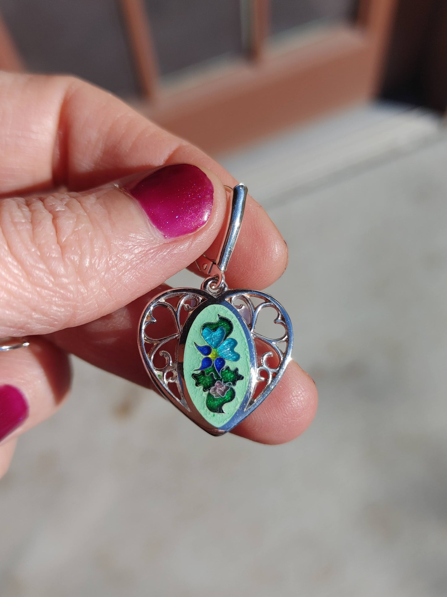 Cloisonne Enamel Flowers Filigree Earrings Handmade