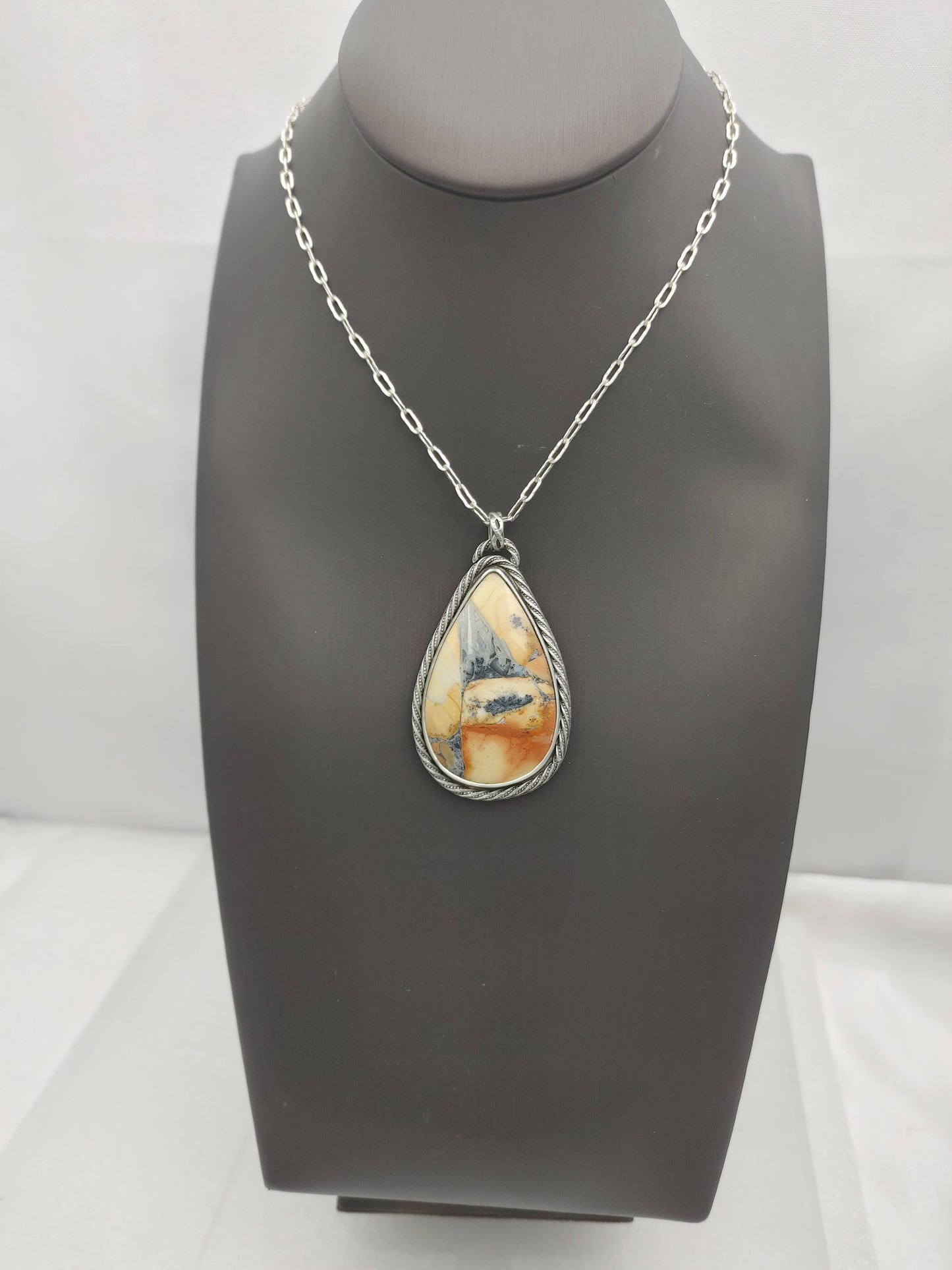 Maligano Dendritic Jasper Eagle Pendant Sterling Silver Handmade