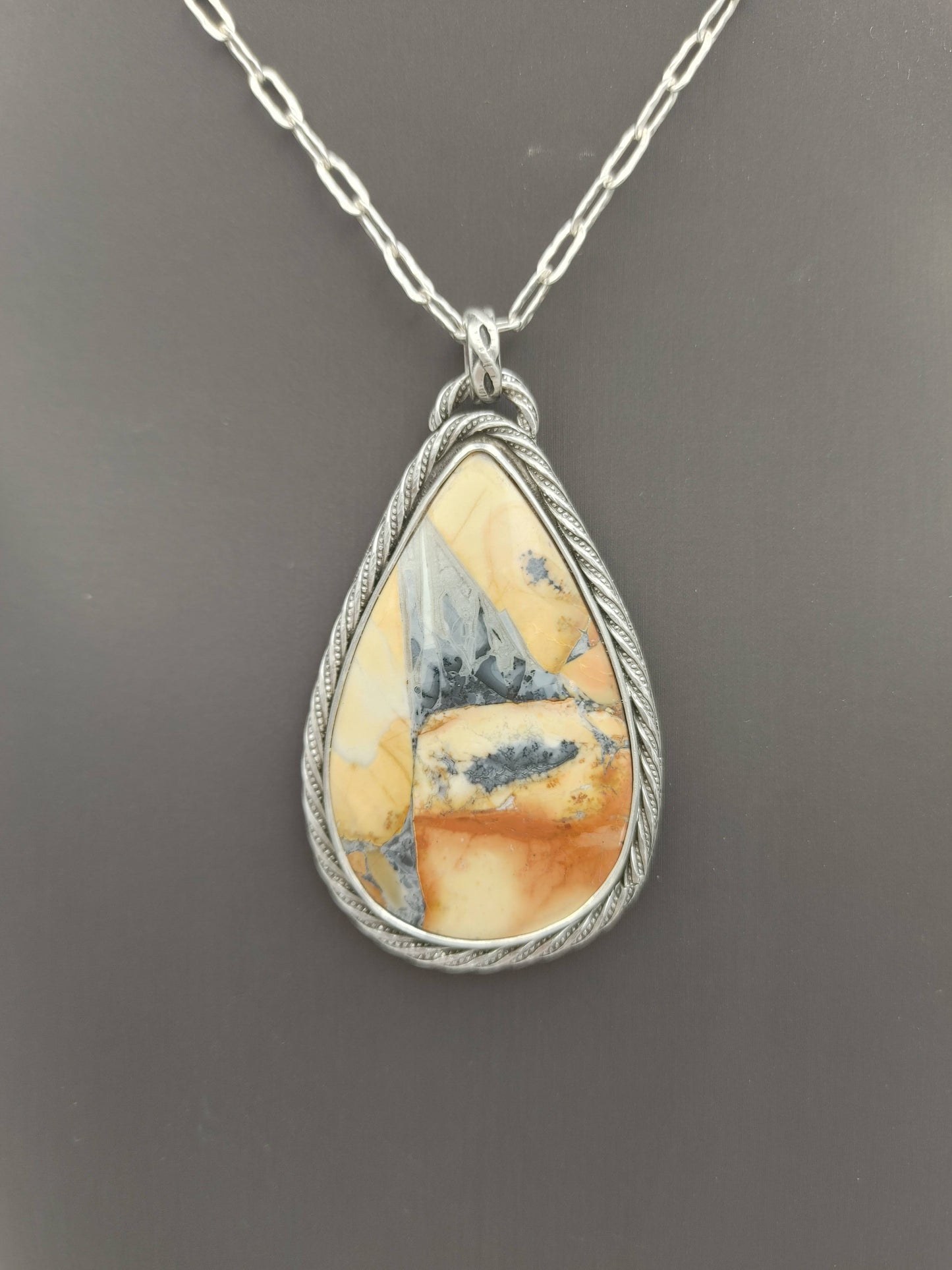 Maligano Dendritic Jasper Eagle Pendant Sterling Silver Handmade