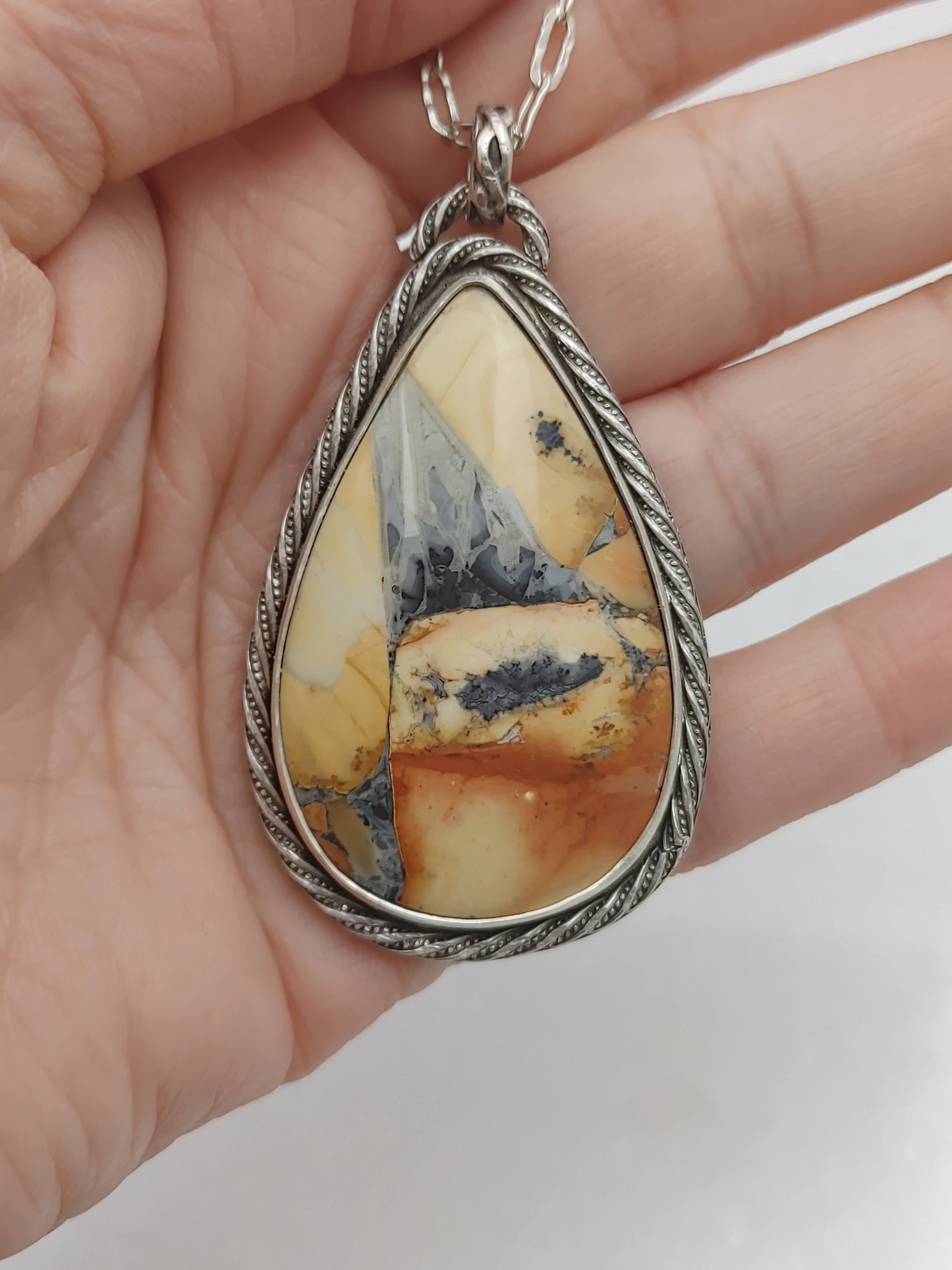 Maligano Dendritic Jasper Eagle Pendant Sterling Silver Handmade