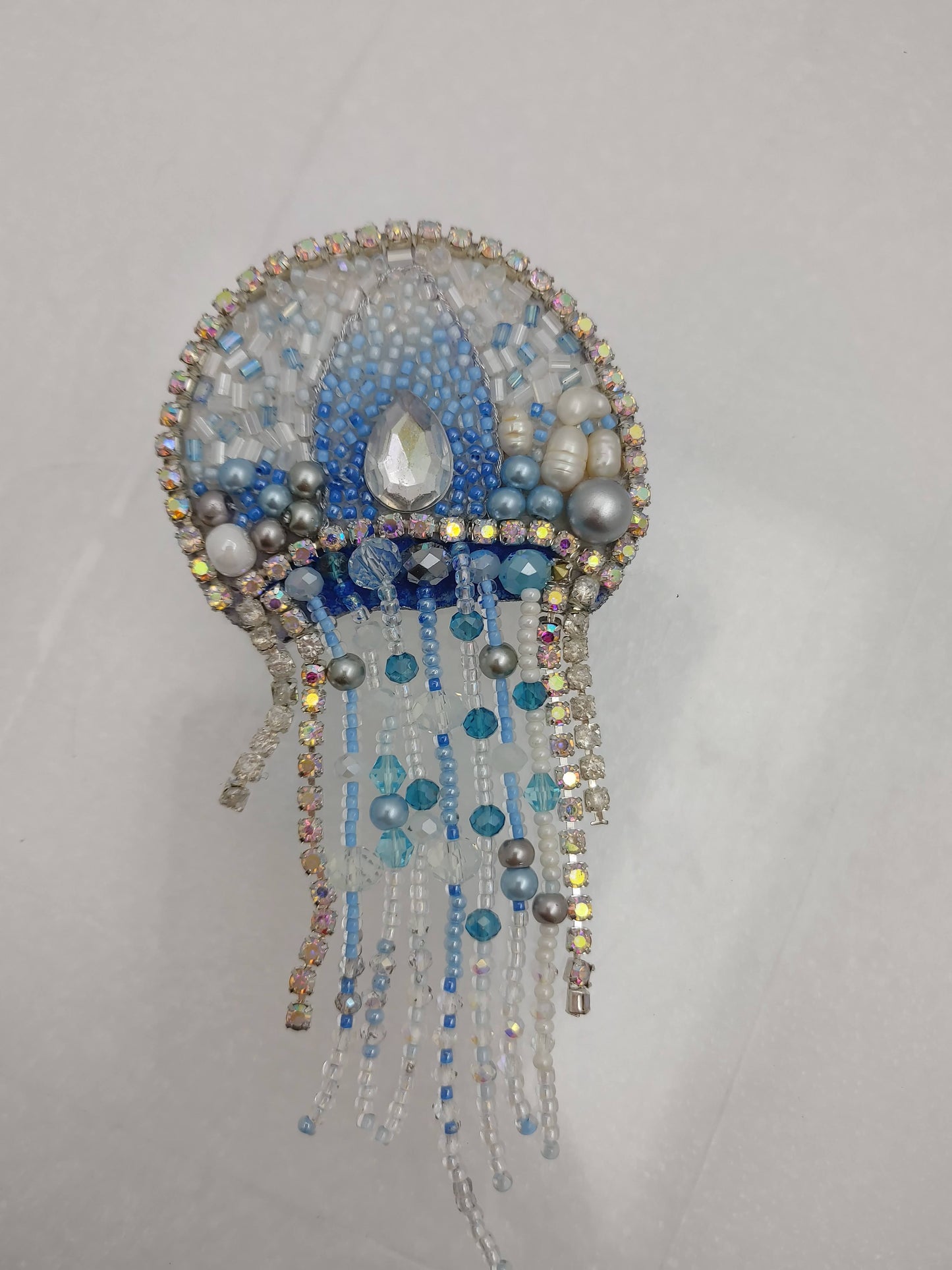 Handmade Beaded Jellyfish Embroidered Brooch