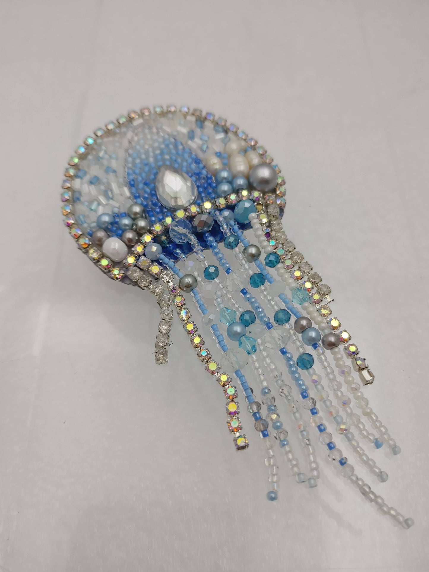 Handmade Beaded Jellyfish Embroidered Brooch