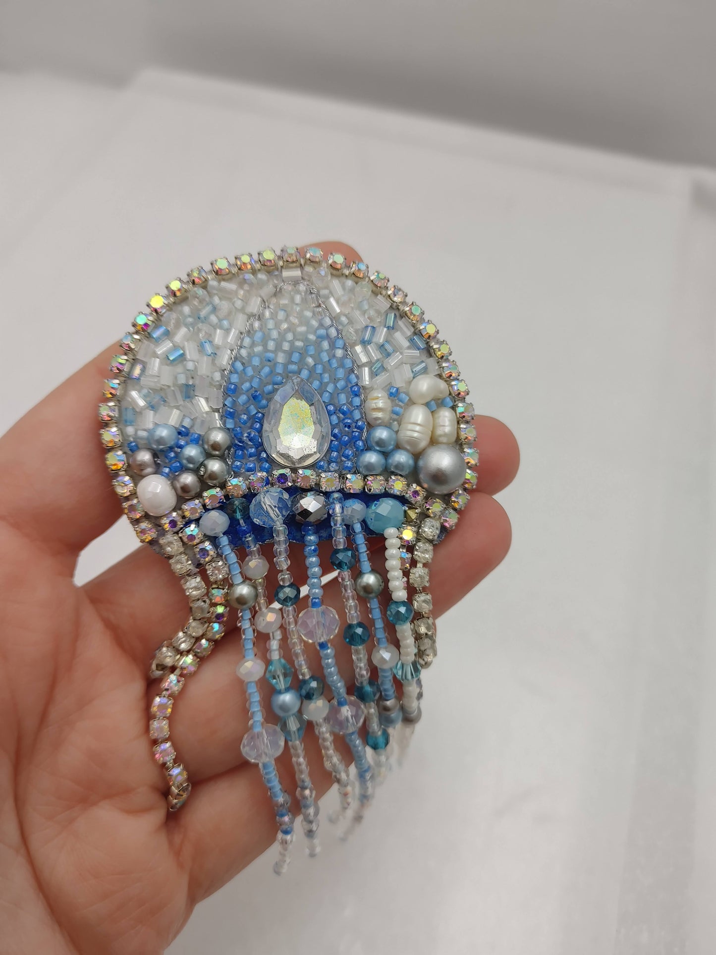Handmade Beaded Jellyfish Embroidered Brooch